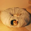 2 In 1 Round Cat Beds House Funny Cat Tunnel Toy Soft Long Plush Dog Bed For Small Dogs Basket Kittens Bed Mat Kennel Winter 2