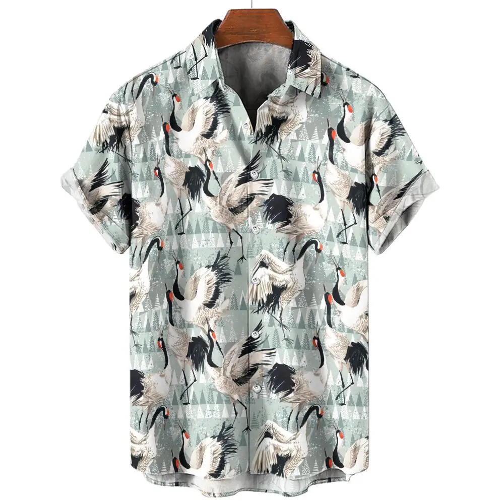 

2024 Summer new fashion red-crowned crane 3D Printed graphics men's hawaiian shirts for men short sleeve tee casual aloha shirt