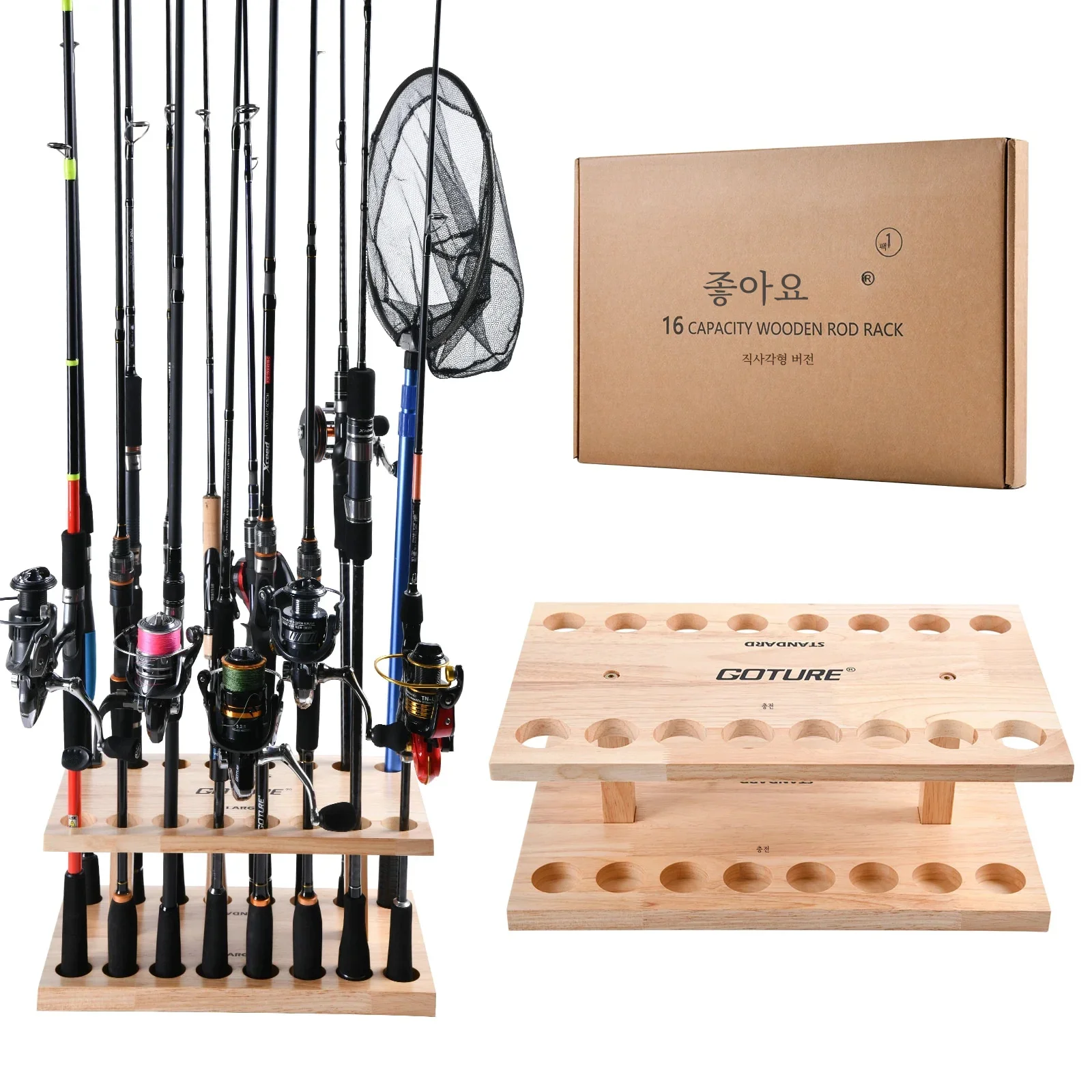 Goture 16 Rod Fishing Rod Holders Rack Square Rod Holder Wall Mount Modular for Garage Fishing