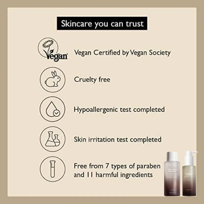 Korean Skin Care Sets Haruharu Hyaluronic Acid Black Rice Toner Makeup Cleansing Oil and Black Spot Nicotinamide Serum Face Care