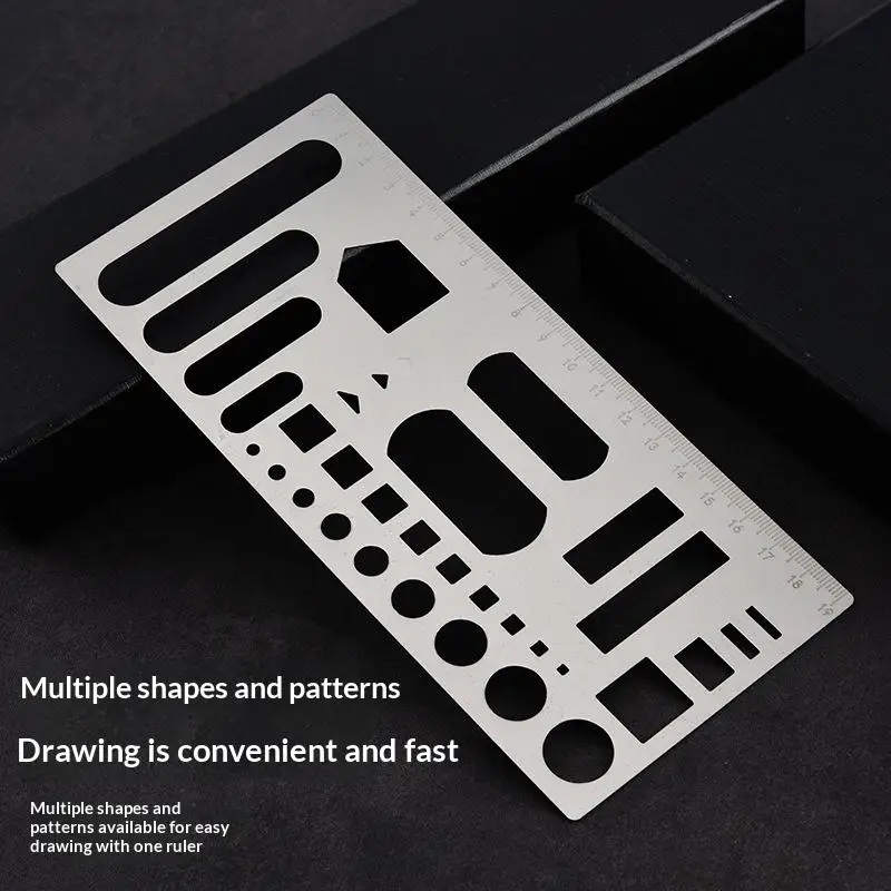 기하학적 자형 패턴 플래너 스틸 자 다기능 속이 빈 스테인레스 스틸 금속 드로잉 및 낙서용 자 일상용