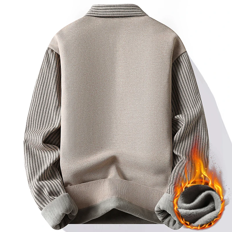 Male Fleece Polo Shirt Men's Pullover Autumn Winter T-shirt Collar Sweaters Cold Blouse Navy Blue Khaki Korean Clothing 6