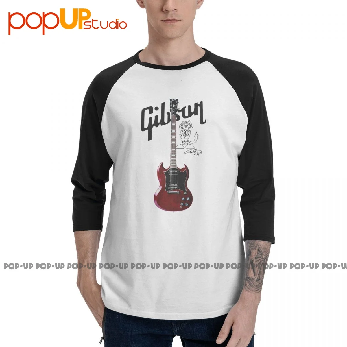 La Migliore Maglietta Con Maniche A 3/4 Gibson Les Paul Maglietta Raglan Classica Di Vendita Calda