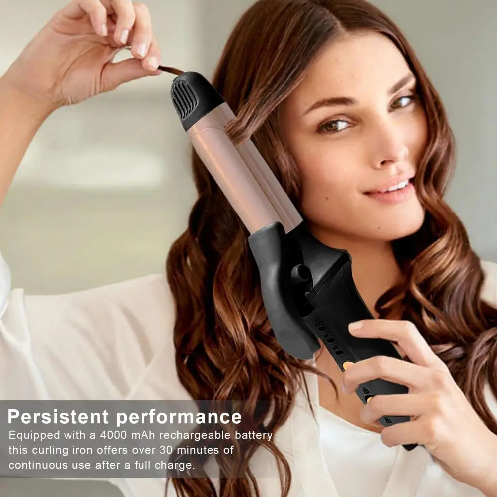 Cordless Hair Curling Iron 3 Temperature Adjustable Fast Heating Hair Curler Straightener Portable Electric Curling Wand