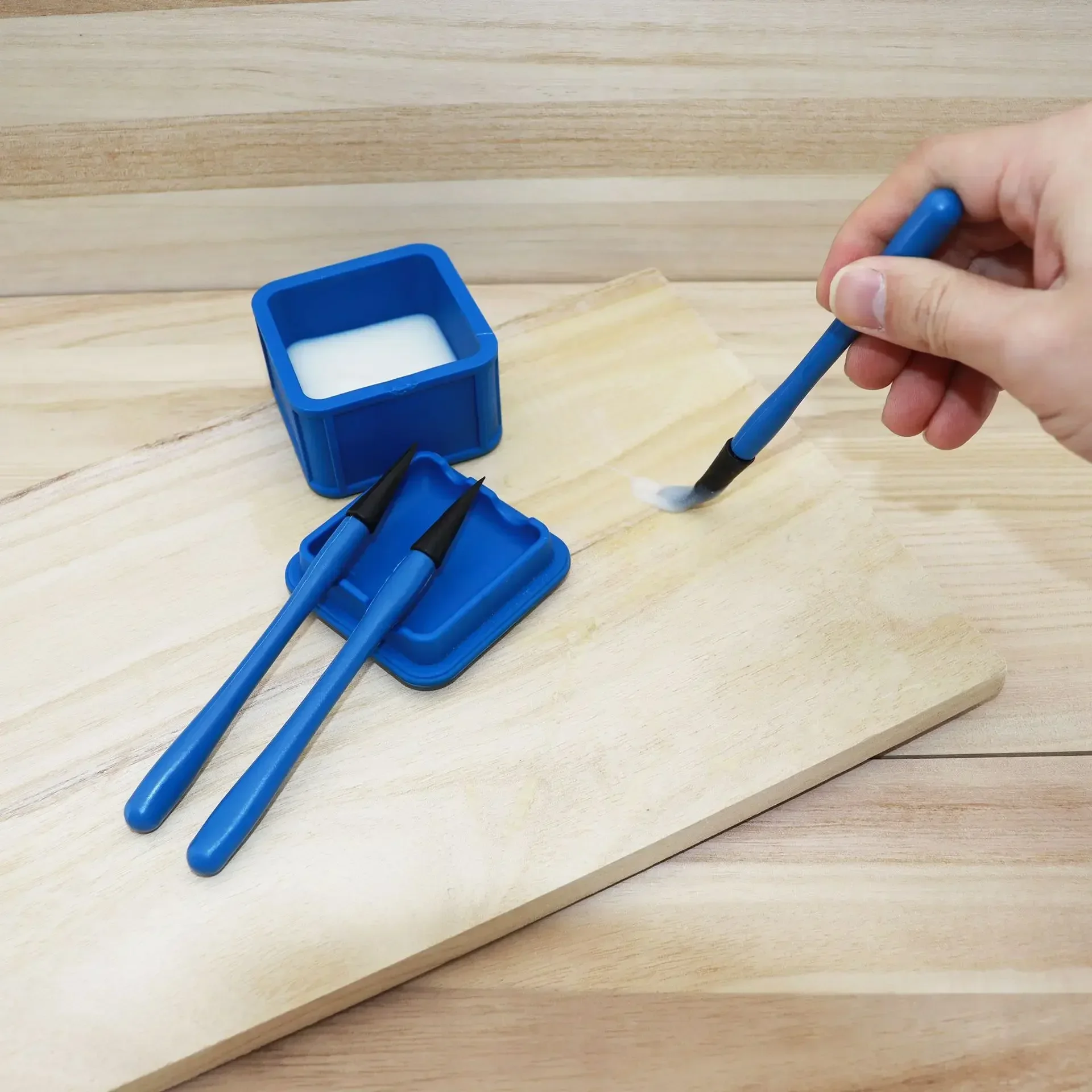 Woodworking Brush Tool Set Soft Silicone Wood Glue Applicator Thin Non-slide Scraper Glue Tray DIY Crafts Spreader Brush