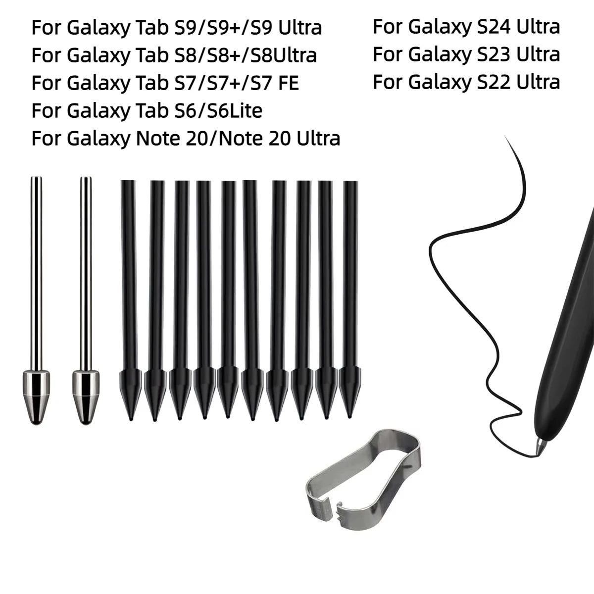 Metal Nibs/Tips Replacement for Samsung Galaxy Tab S9/S9FE+/S9 Ultra/S8/S8+/S8 Ultra/S7/S7 FE/S6/S6 Lite/S22/S23/S24 Ultra S Pen pencil nib stylus pen tip pencil tips