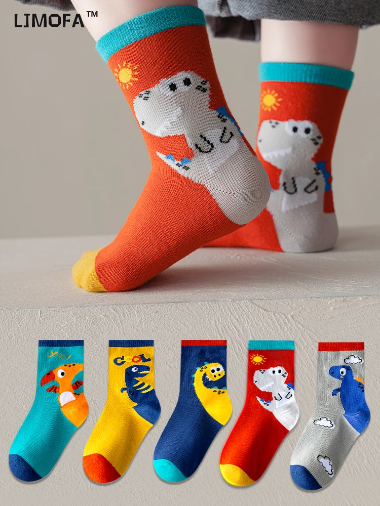 5 Pairs Cotton Kids Socks Dinosaur Cartoon Cute Toddler Girls Socks Casual Sport Boys Warm For Baby C159 kids socks