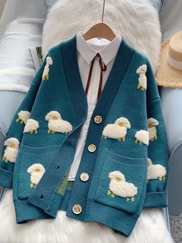Kawaii Sheep Cardigan Button Down Knit Coat V Neck