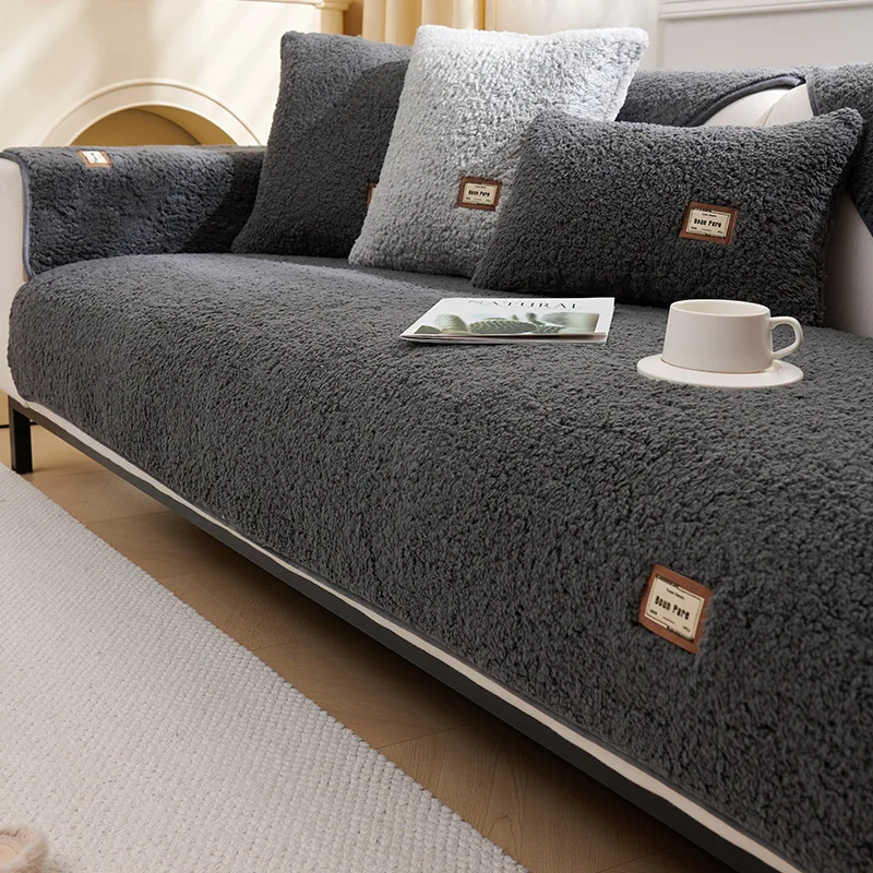 Wool Sofa Cover Cloth Universal Living Room Sofa Towel Plush Non-Slip Thickened Warm Breathable Cushions