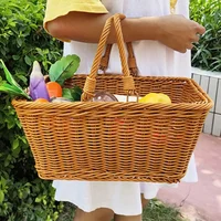 1PC Outdoor Picnic Storage Container With Handle Lightweight Imitation Rattan Storage Basket Garden Hand-woven Picking Baskets 1