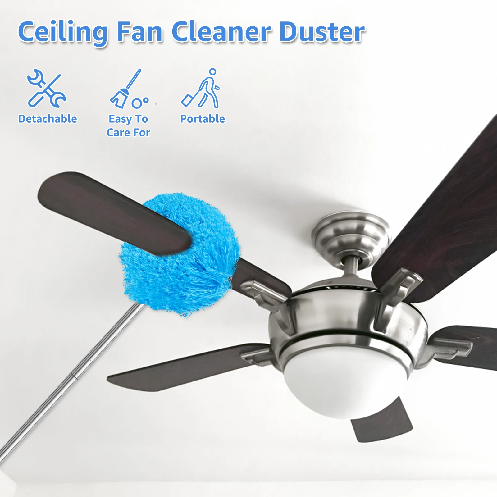 Ceiling Fan Cleaner Duster Telescopic Handle with Removable Cleaning Head  Reusable Microfiber Ceiling Fan Blade Cleaning Tool - AliExpress