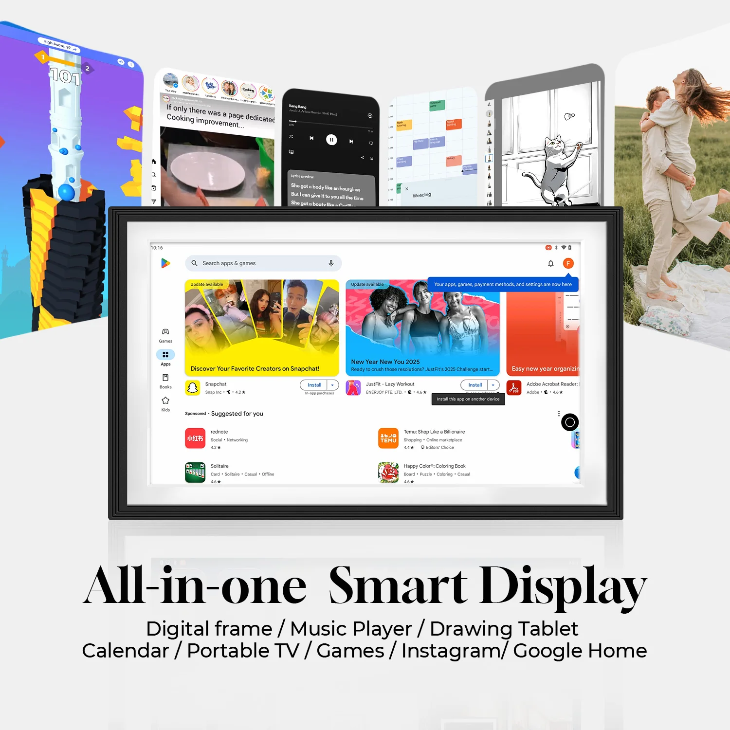 10.1 Inch Changing Smart Display  Canvas touchscreen Google Calendar&HomeHub&Assistant Smart TV Gifts for Family Music Frame view 2