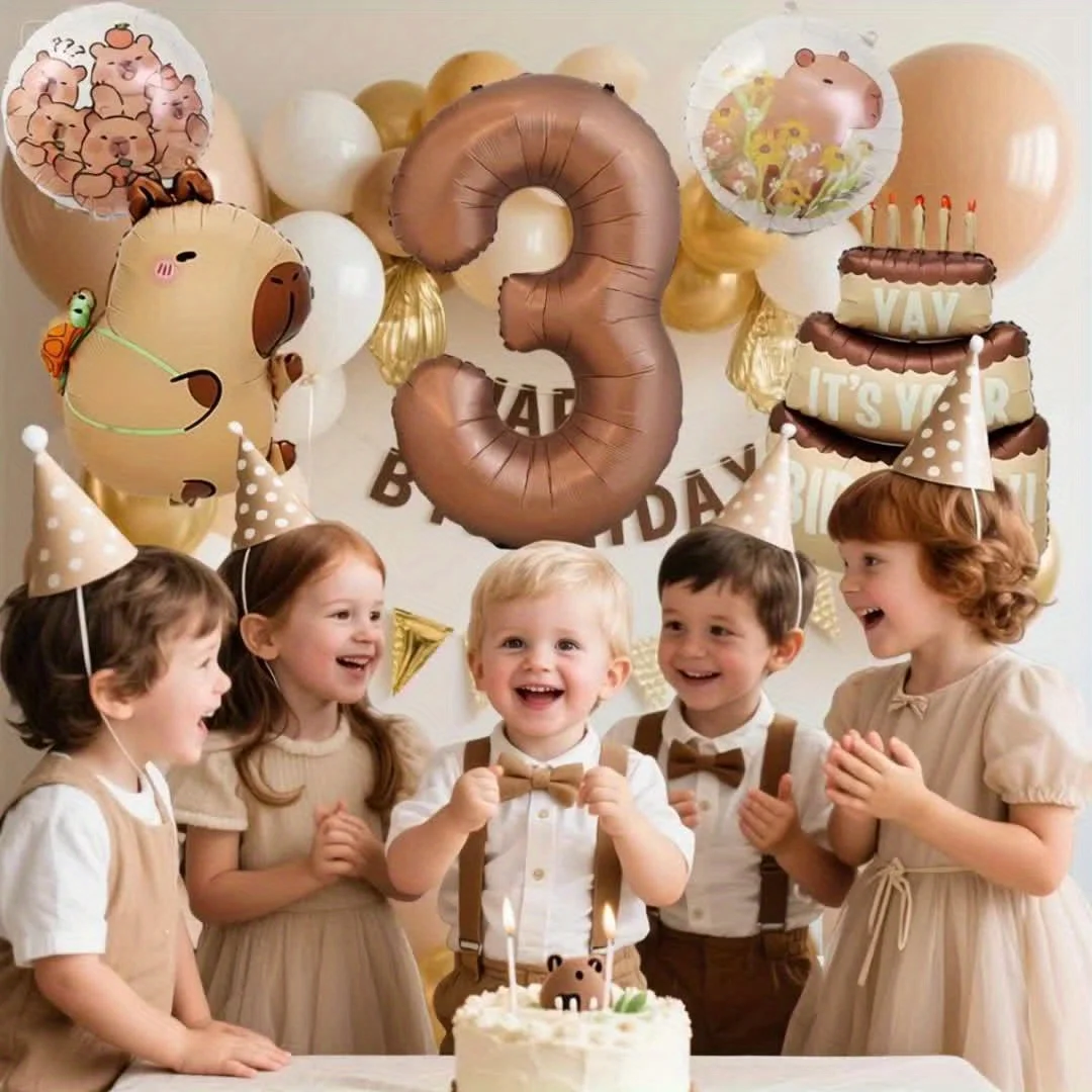 5 stücke Cartoon Tier Capybara Thema Geburtstag Kuchen Folie Ballon Kinder Geburtstag Party Kaffee Anzahl Ballon Baby Dusche Geschenke – Detail 10