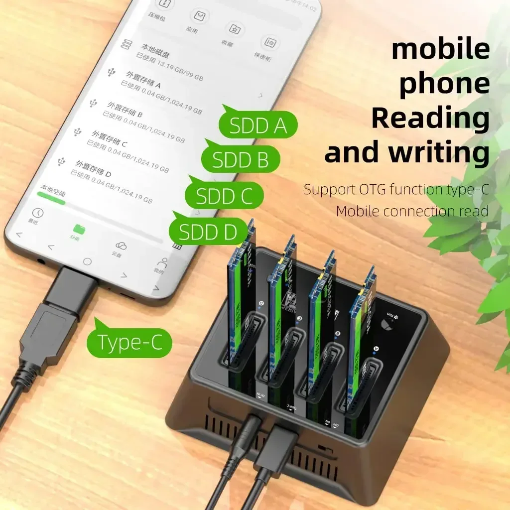 MAIWO 4베이 M.2 NVMe/SATA SSD 케이스 10Gbps M2 SSD 인클로저 어댑터 USB3.2 Gen2 USB C 도킹 스테이션 M 키 및 B+M 키 지원