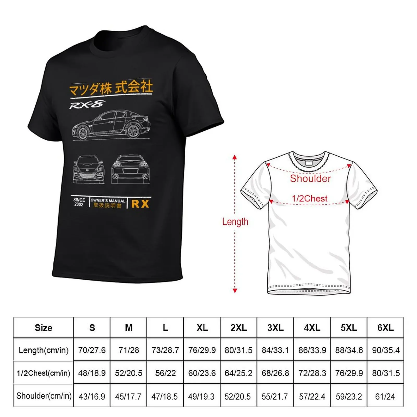 RX-8 청사진 티셔츠, 히피 의류, 오버사이즈 남성 티셔츠 팩