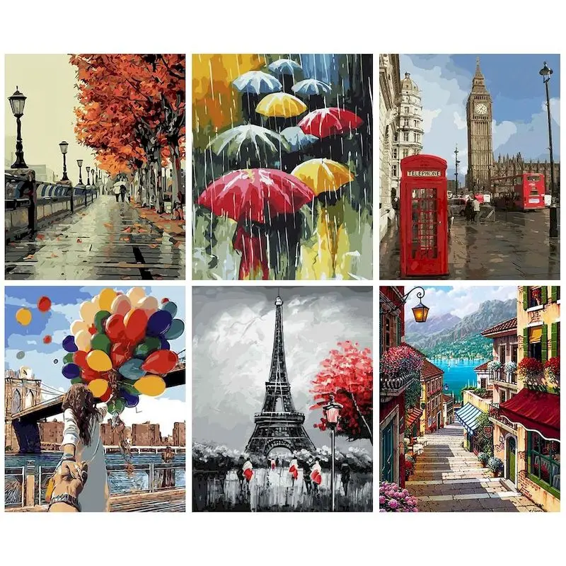 GATYZTORY 60x75cm Frame Painting by numbers For Adults Picture Street Scenery DIY Coloring by numbers On canvas Home decor