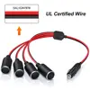 Extractme 16AWG 1 to 4 Car Cigarette Lighter Splitter Adapter Power Charger Port 12V/24V Cigarette Lighter Extension Cord Cable 4