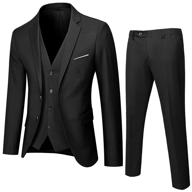 Men's Three-Piece Business Casual Suit Youth Handsome Korean Style Slim Fit Suit  British Style