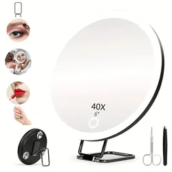 Illuminated 40X Magnifying Mirror with Adjustable Lighting and Versatile Mounting Options (Black 40X)