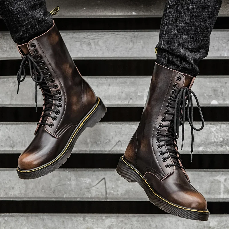 Autumn Winter Men's Mid-calf Boots Outdoors Casual Comfortable Shoes Lace-up Wear Resistant Male Boots