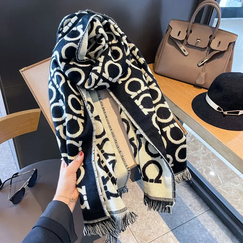 디자이너 브랜드 캐시미어 양면 스카프, 겨울 문자 패션, 따뜻한 턱받이, 남녀공용 스카프, 인기 판매