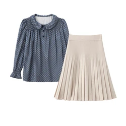 Blue Shabbos Collection: Soft Wool Knitted Family Matching Outfits in 100% Cotton with Grid Pattern - 16(15-16y) (Girls set)
