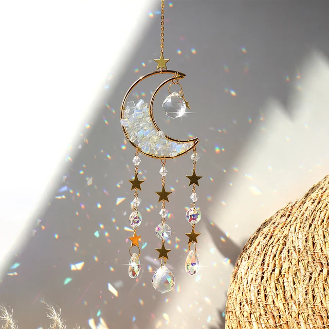 Crystal Moon Ametiszt Szivárvány Napsütő Lógó Kristályok Kő Világos Fogó Karácsonyi Ablak Kerti Díszek Kültéri - Image 2