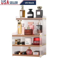 Makeup Organizer Acrylic Wood Vanity Storage Detachable Multifunctional Countertop Cosmetic Holder Space Saving Durable Easy 1