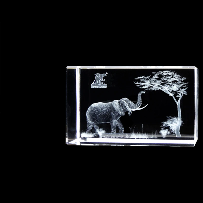 Elephant GIFTS/3d Laser Etched Crystal Art of Elephant Figurines Crystal Glass Cube Engraving for Home Decoration Birthday