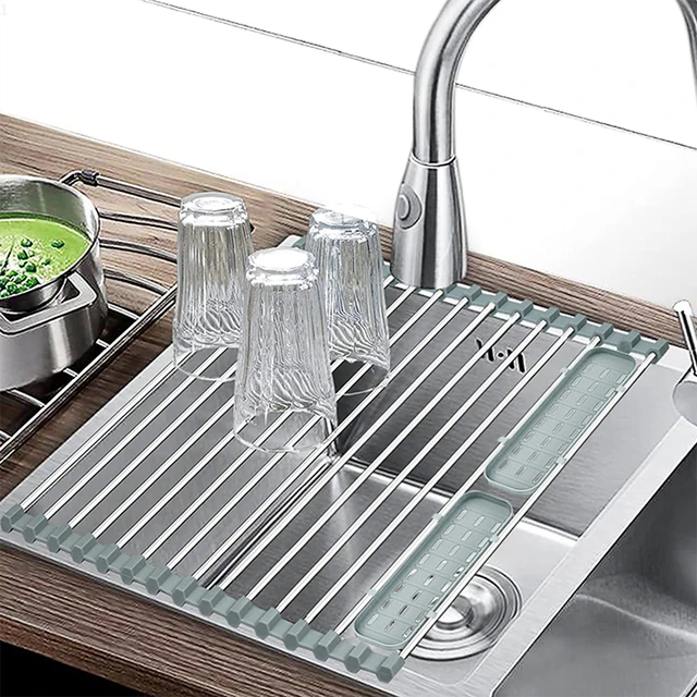 1pc Stainless Steel Roll Up Dish Drying Rack, Foldable Dish Drainer,  Multi-function Sink Rack