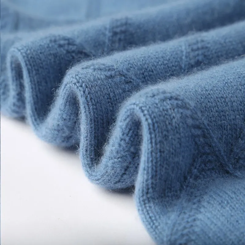 Cashmere Sweater Men's O-Neck Thickened Diamond Sweater Loose Large Casual Knit Backing Winter Wool Sweater 6