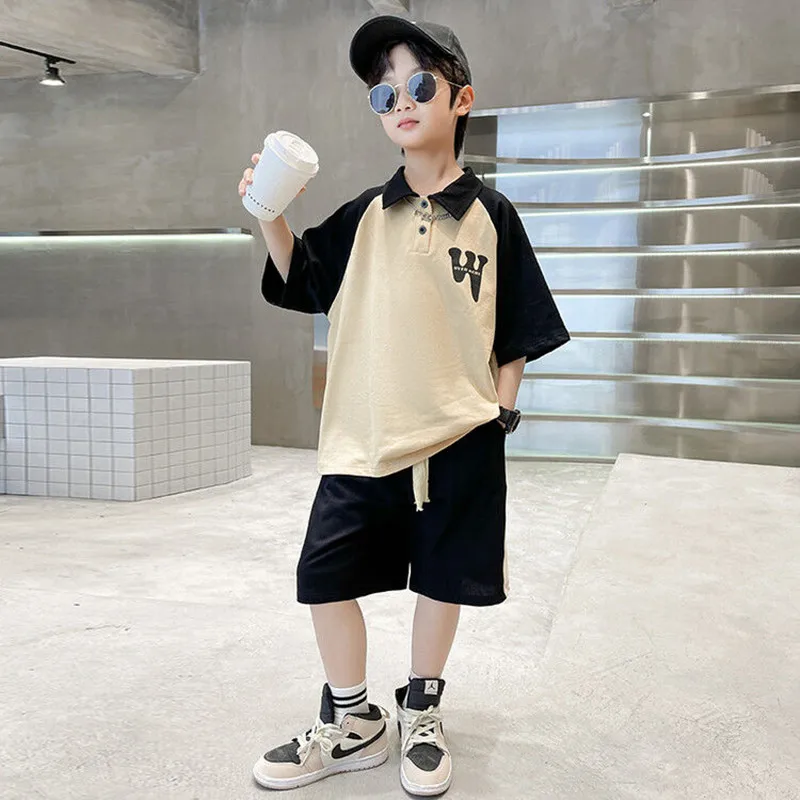 

2pc Boys Clothes Set Summer Kids Short Sleeve Letter loose T-shirt Shorts Sport Casual Outfits Set for Teenage Boy Clothing