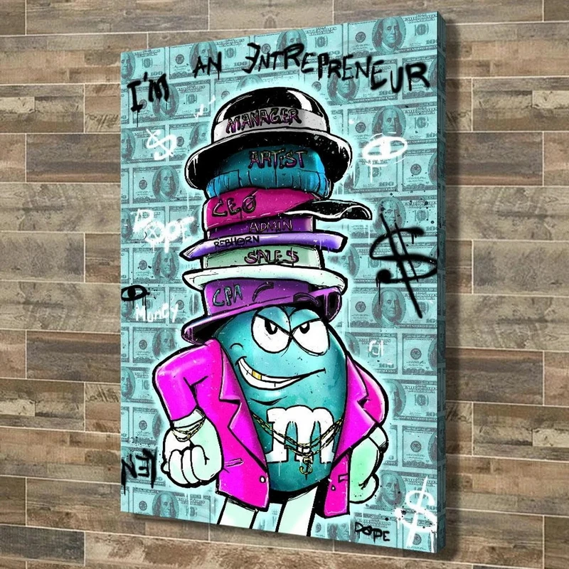 

Pop Street Graffiti Art Cartoon Posters "I Am An Entrepreneur" Canvas Painting Wall Art Prints Wall Picture Office Decor Cuadros