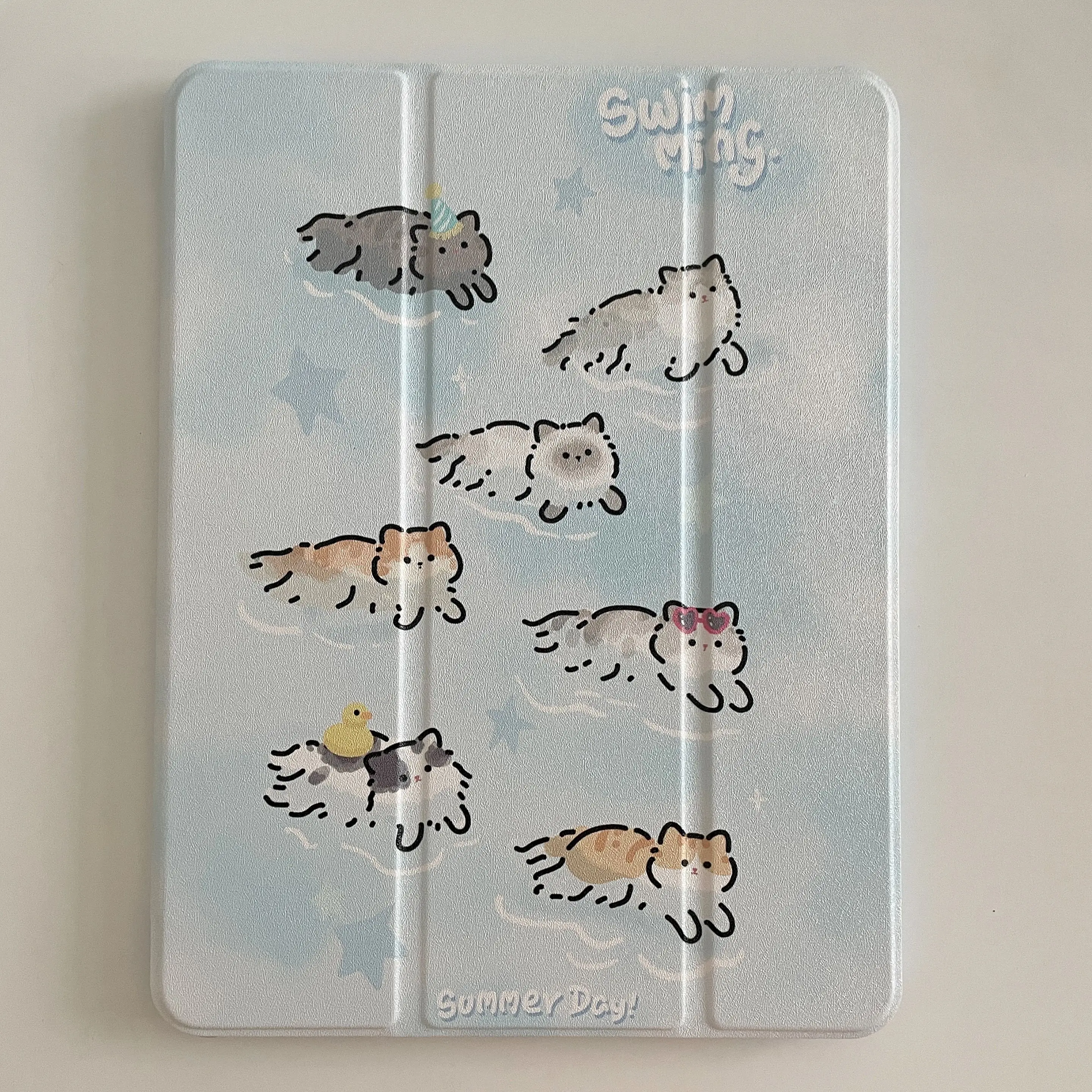 Capa de Gato de Natação para Ipad Capa com Slot para Lápis Bonito Novo 2023 Ipad 10th 10.9 Ipad Pro 11 12.9 10.5 9.7 Air 10.9 Mini6