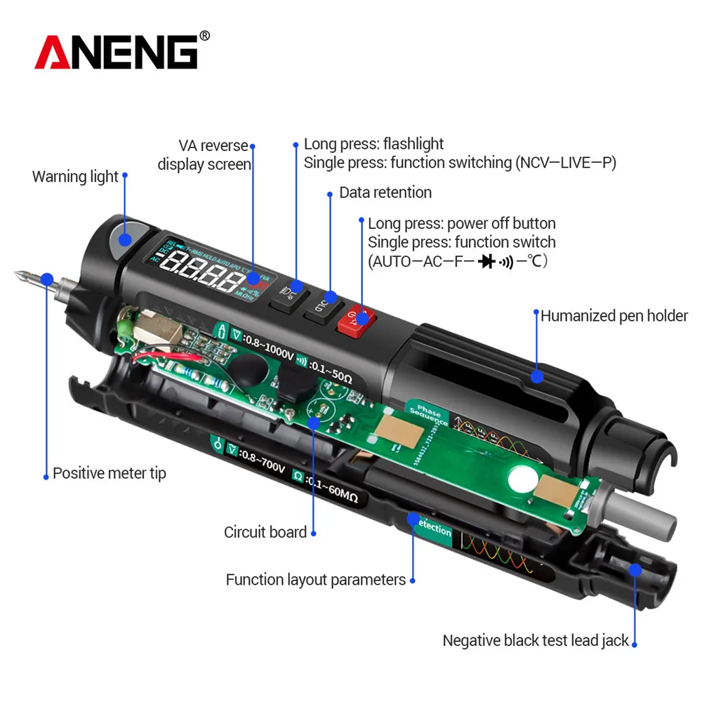 ANENG A3008 multimetr cyfrowy 6000 liczy miernik elektryczny multimeter auto inteligentny profesjonalny multimetr czujnik miernik w kształcie długopsiu miernik napięcia prądu bezdotykowy woltomierz