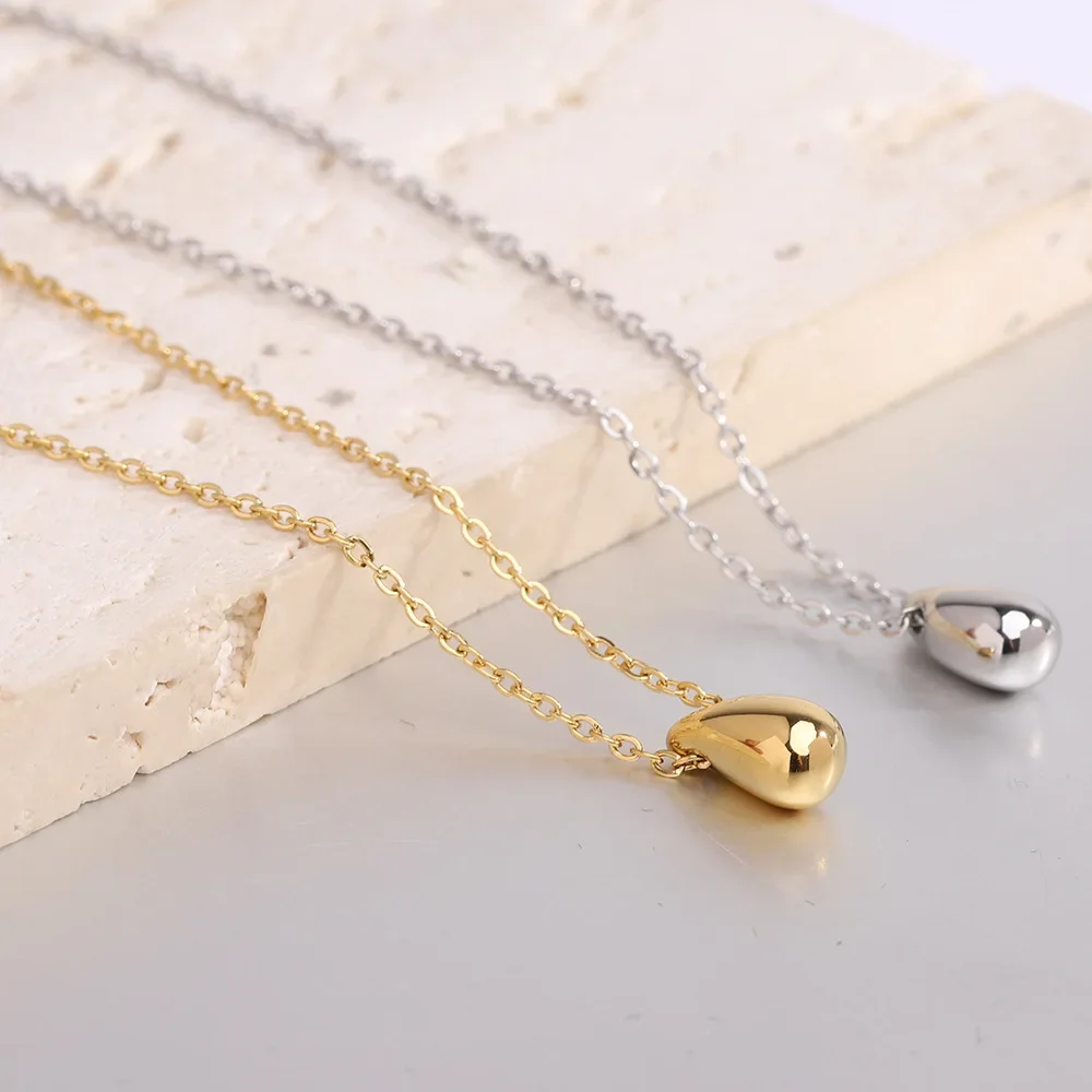 Cazador Minimalistische Teardrop Hanger Ketting voor Vrouwen Roestvrij Staal Glanzende Dikke Dikke Koepel Hals Kettingen Mode_voghion.com