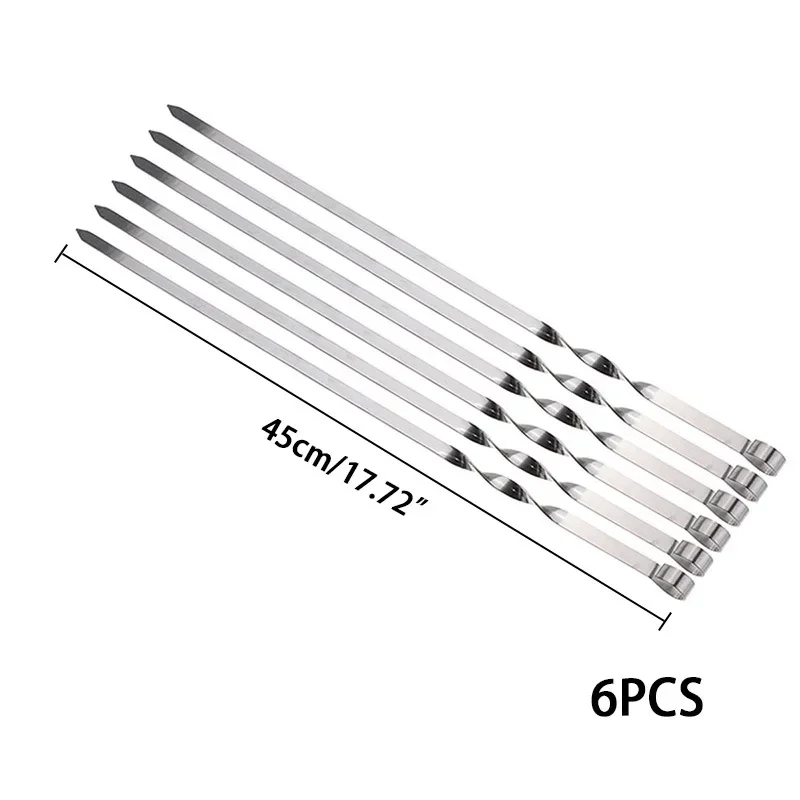 Barbecue Skewers Bbq Grilling Accessories 6Pcs BBQ Skewer Stainless Steel Wide Barbecue Sticks Flat BBQ Fork Outdoor Camping Picnic Utensil Kitchen Accessories