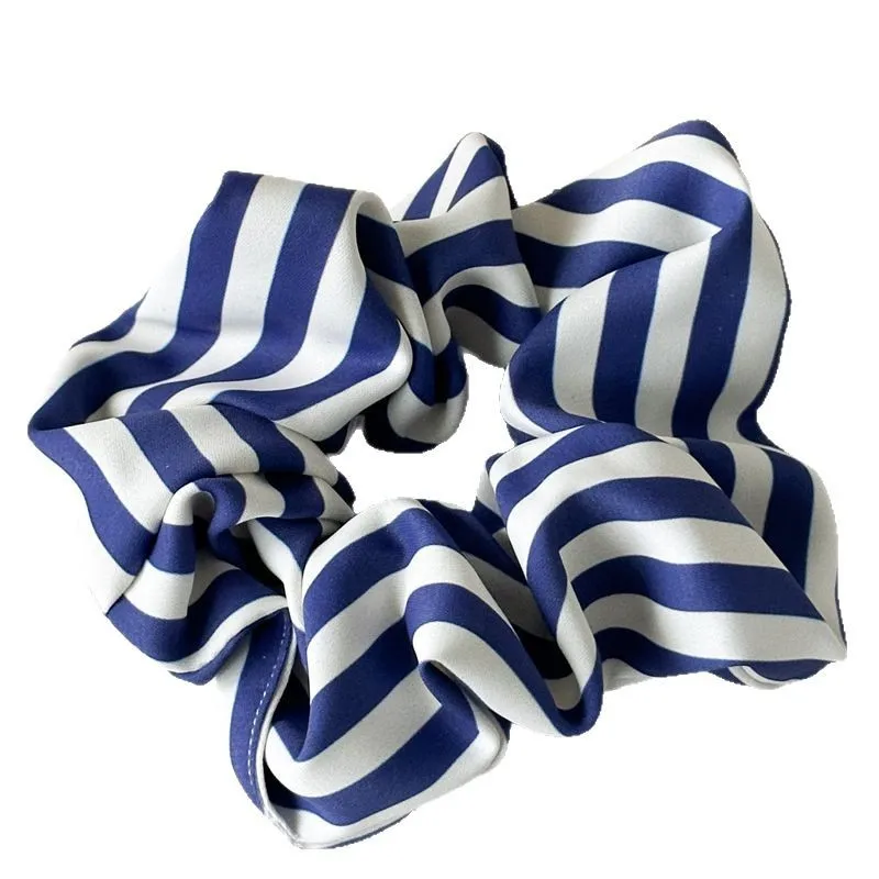 Mode Blau Seide Scrunchies Für Frauen gestreiften Haar Gummibänder Mädchen Elastische Satin Haar Krawatte Pferdeschwanz Halter Haar Seil Kopfschmuck – Detail 4
