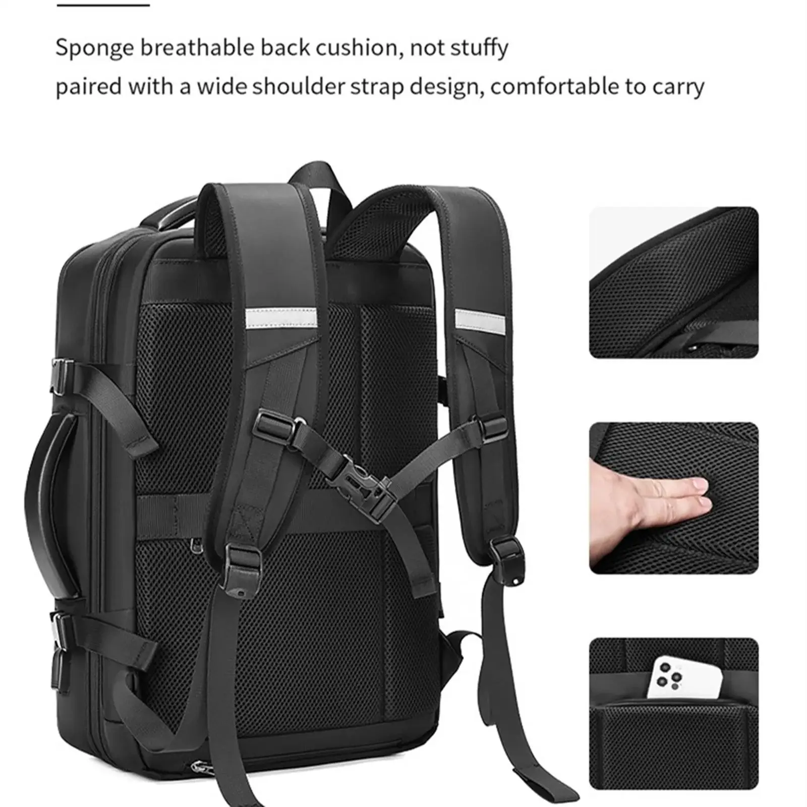 Men Scalable Business Backpack Travel Knapsack Luggage Bag Laptop Storage Pack 17.3 Computer Handbag With Waterproof Raincoat