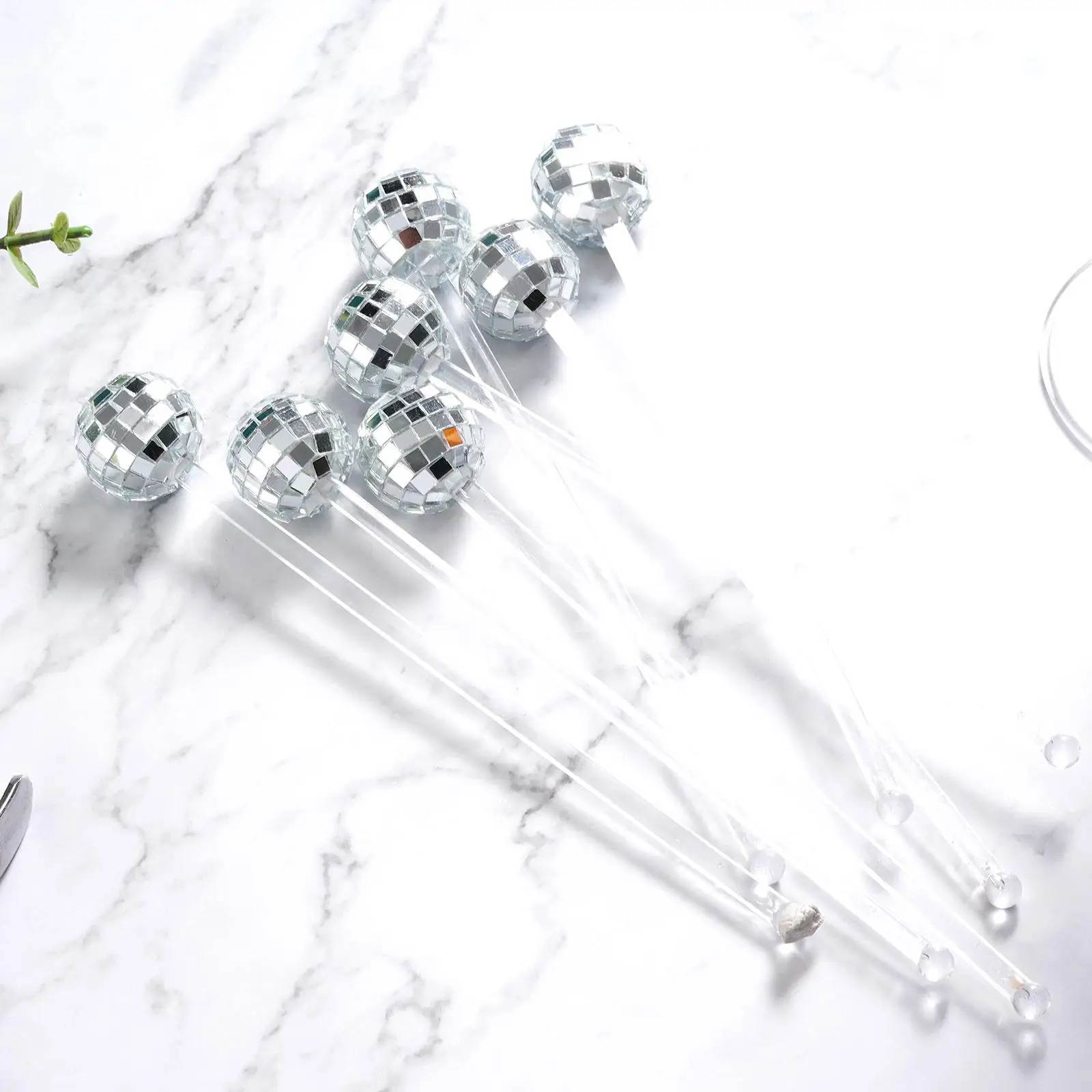 10/24pcs Disco Ball Stirrers Cocktail Beverage Coffee Stirrer Plastic Mirror Ball Sticks For Home Drink Party Decor Favor