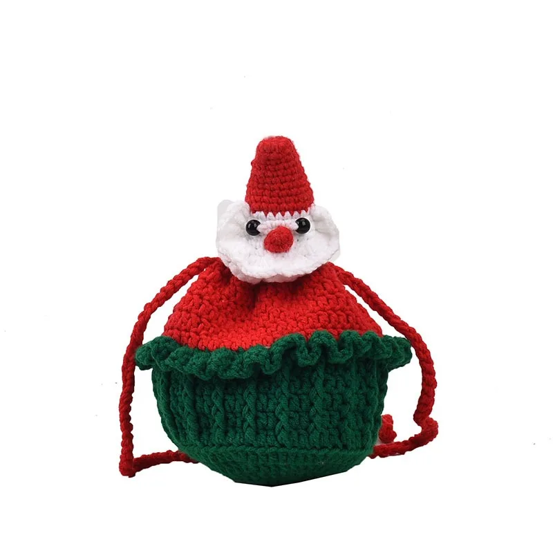 Bucket Bag Christmas Wool Crocheted Boys and Girls Cute Cartoon Small Mini Bag Candy Change Crossbody Storage Trend All-match
