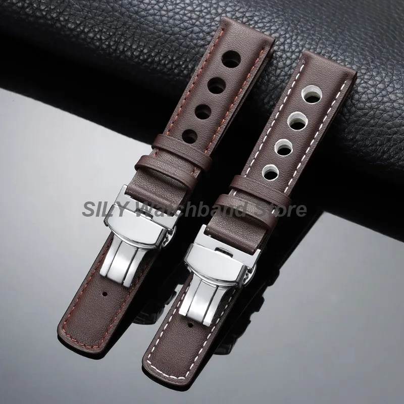 Vintage Genuine Leather Watchband with Butterfly Clasp - Fashionable 20mm Cowhide Strap