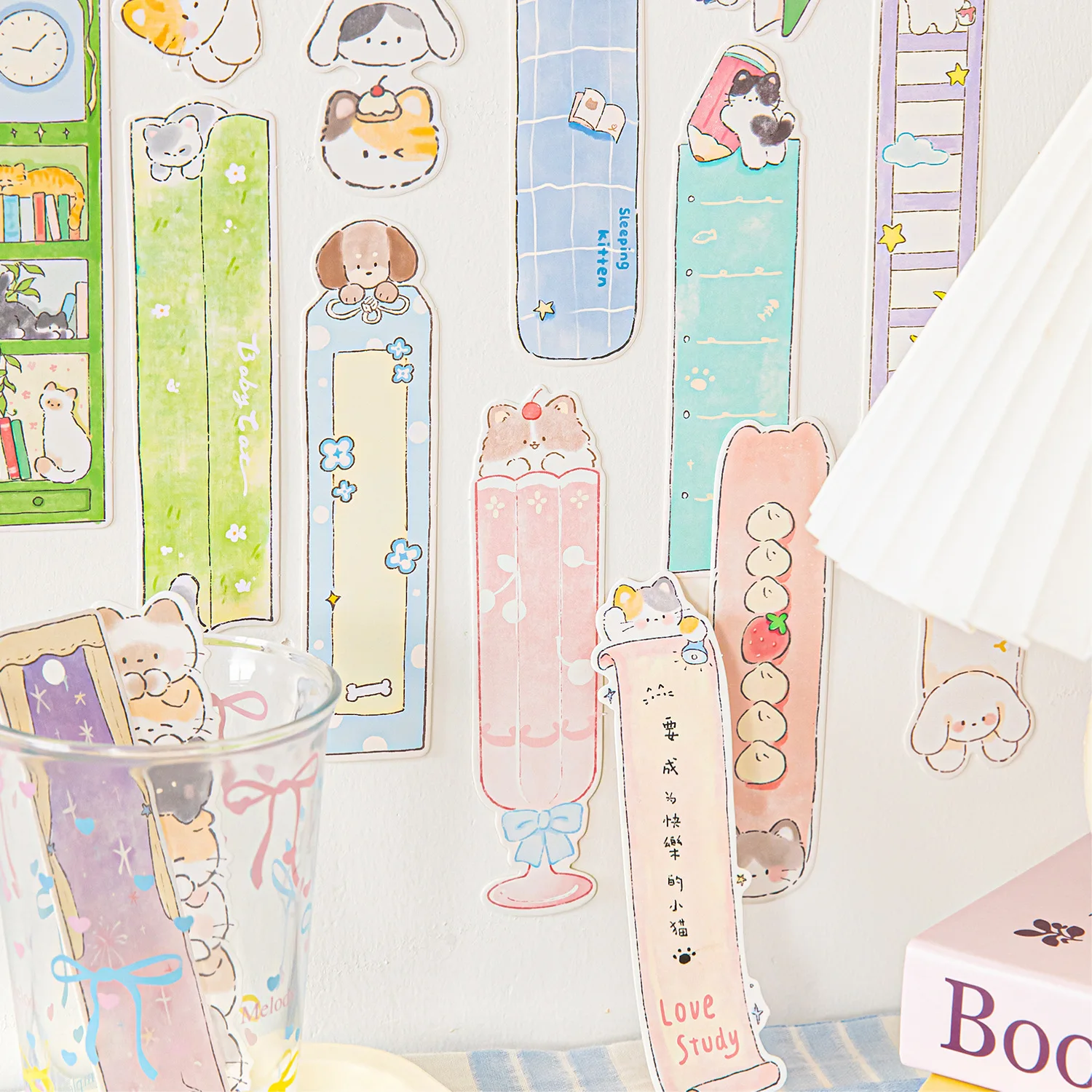 30pcs/box Kawaii pet box bookmark set cute hand drawn pattern hand account reading writing mark learning focus 5