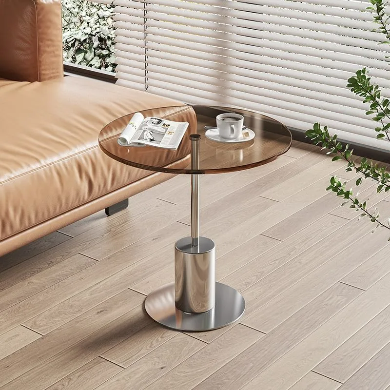 

Светильник роскошный прикроватный столик для гостиной, креативный чайный столик из нержавеющей стали, маленький круглый столик, журнальные столики из закаленного стекла
