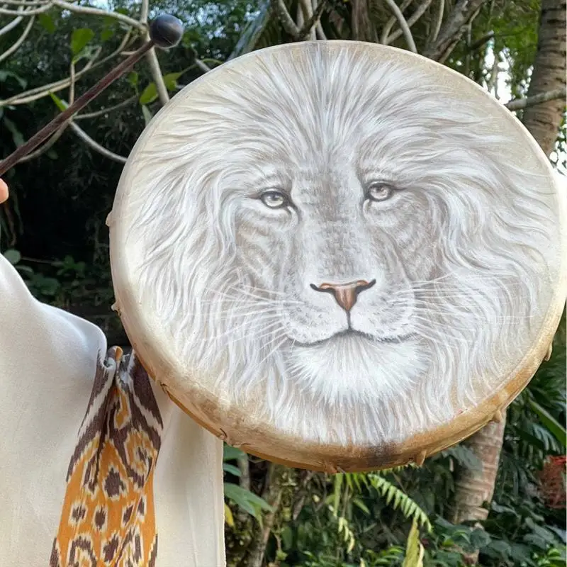 Shamanic Hand Drum Lion Totem With Mallet Siberian Spiritual Instrument For Meditation Yoga