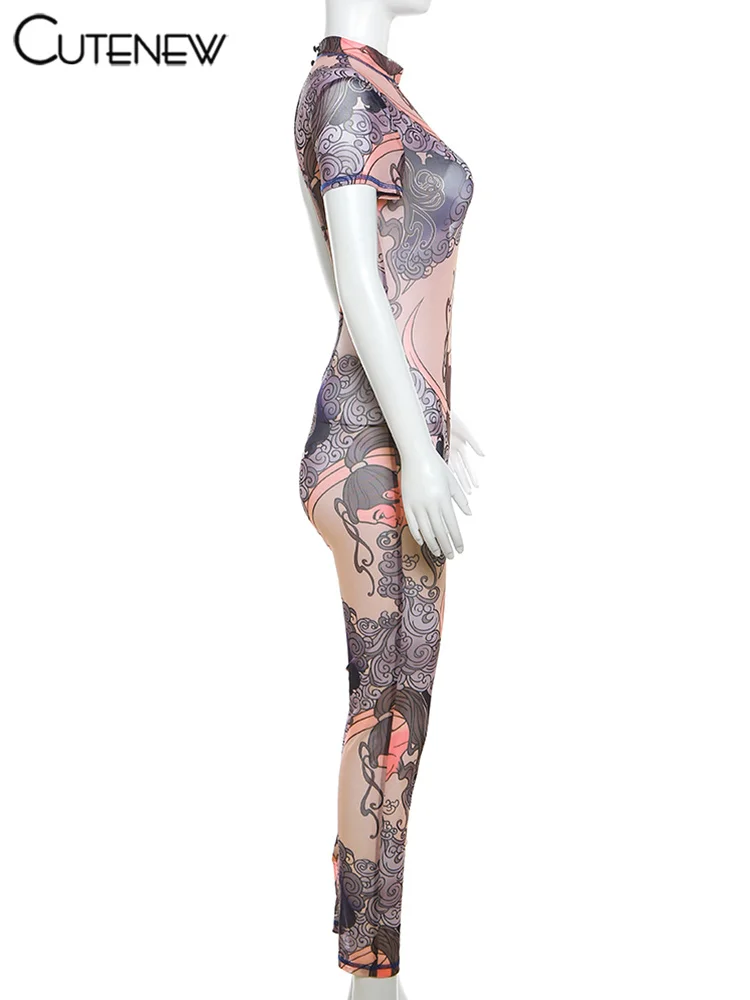 Mono deportivo de una pieza con estampado de manga corta para mujer, estilo informal, para fitness, ropa de calle, primavera, nuevo