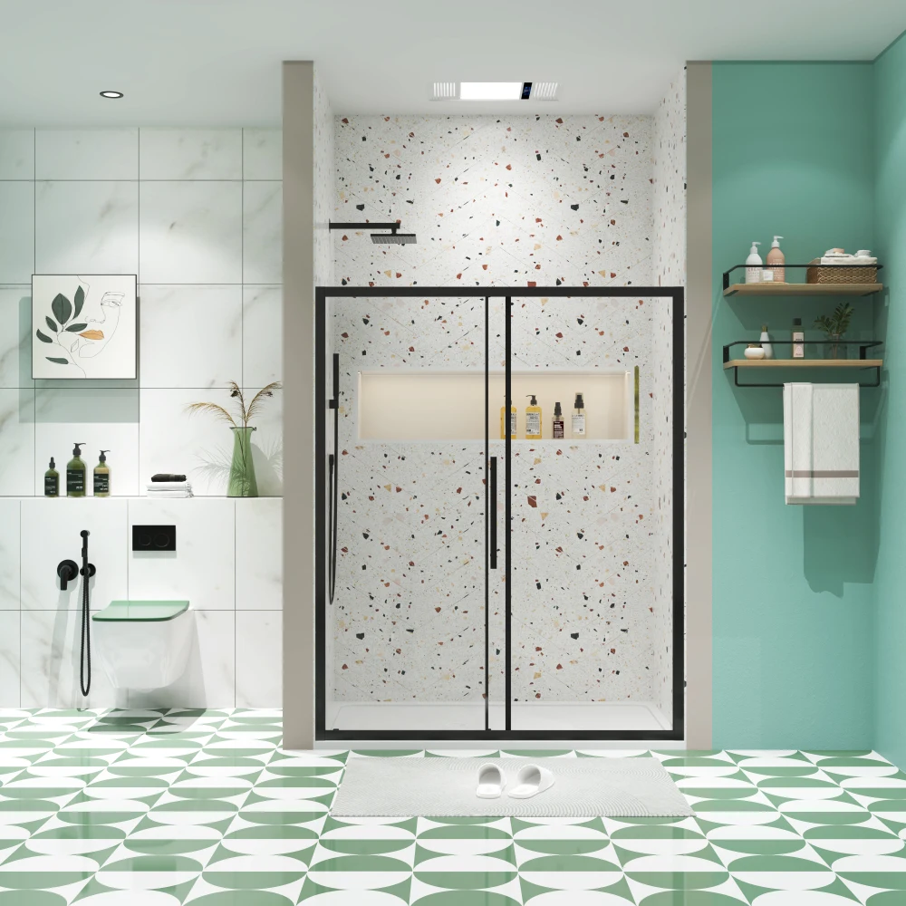 44"-48"W x 72"H sliding shower door, sliding door, with 1/4" tempered glass and Matted Black finish 4872 2