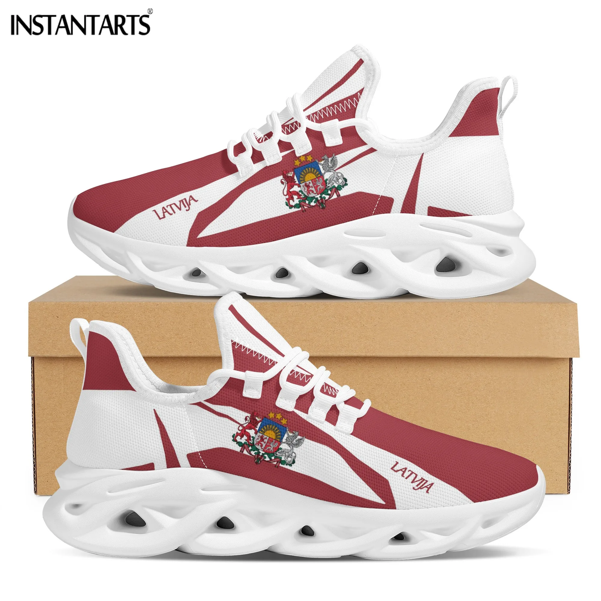 

INSTANTARTS Red Latvija Flag Design Girls Casual Mesh Swing Sneakers Lightweight Lace up Platform Shoes for Women Zapatillas