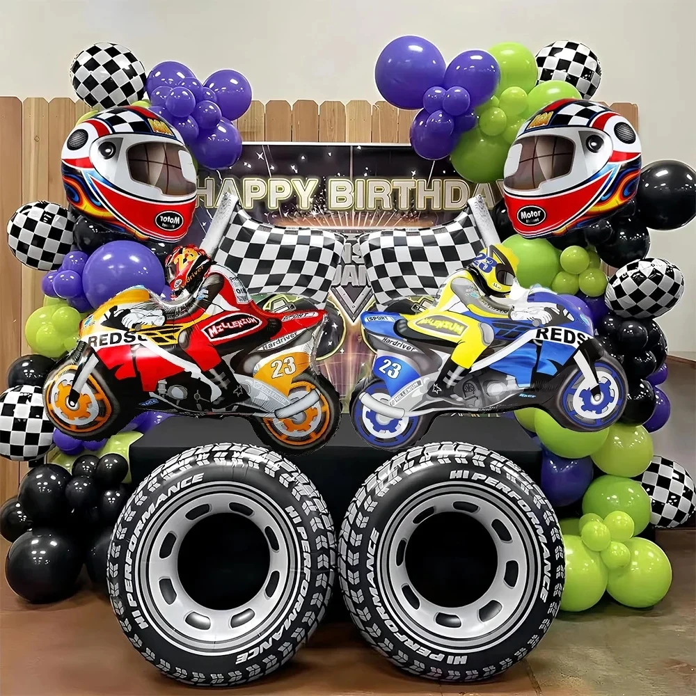 Motorrad-Thema Happy Birthday Banner Teller Tortendekoration Helm Motocross Ballon Dirt Bike Geburtstagsdekoration Partyzubehör – Detail 7