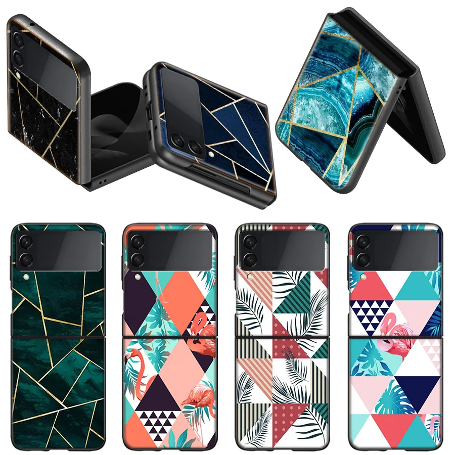 Custodia In Marmo Geometrico Placca Per Samsung Z Flip 5 Flip 4 3 5G Black Hard Cell Phone Galaxy Cover Z Flip 5 4 3 Funda L